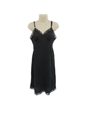 VTG Deena Womens 36 Solid Black 2090 Lace Trim Spaghetti Strap Full Slip Dress